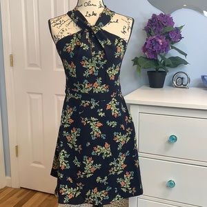 19 Copper Navy Floral Twist Halter Dress NWT
